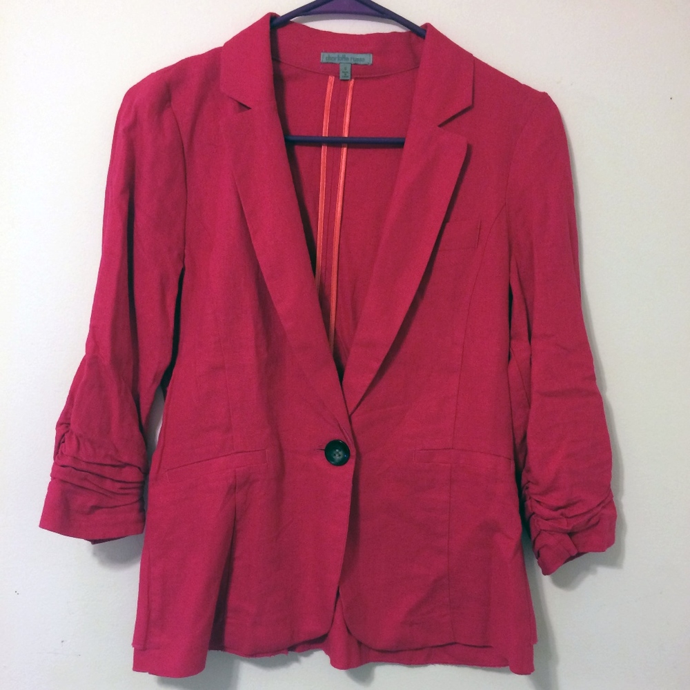 Pink Linen/Rayon Blazer with Ruffles